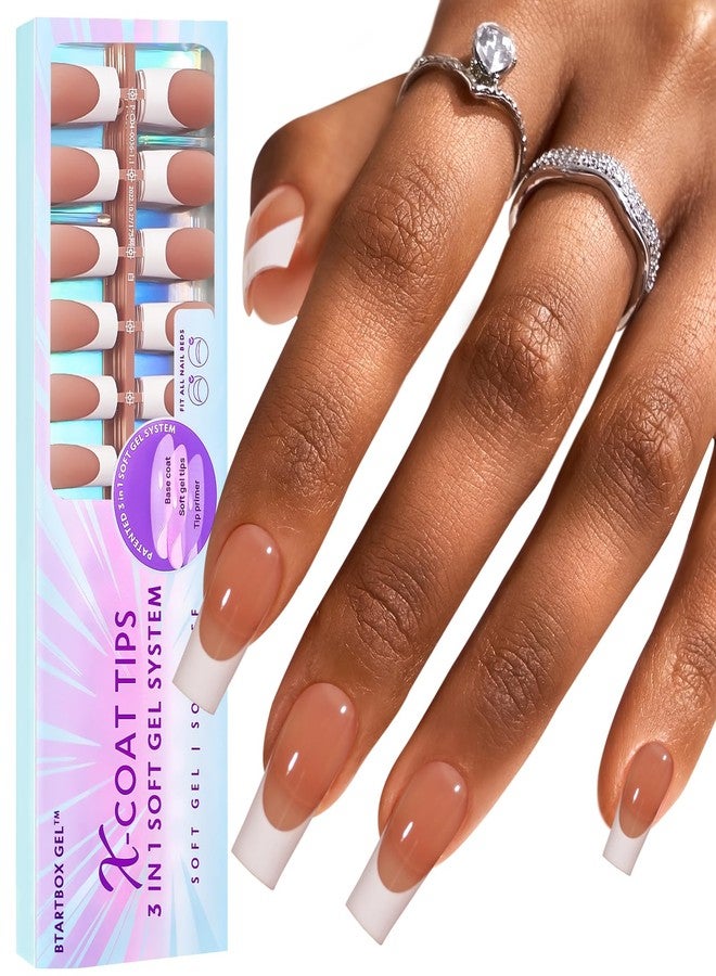btartboxnails أظافر BTArtboxnails XCOATTIPS ذات الأطراف الفرنسية، 150 قطعة من الأظافر الطويلة المربعة البنية سهلة التركيب، أظافر جل لفن تزيين الأظافر بنفسك - Image 1